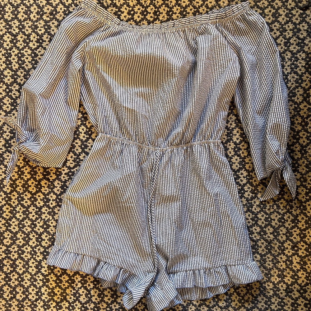 Blue & White Striped Romper